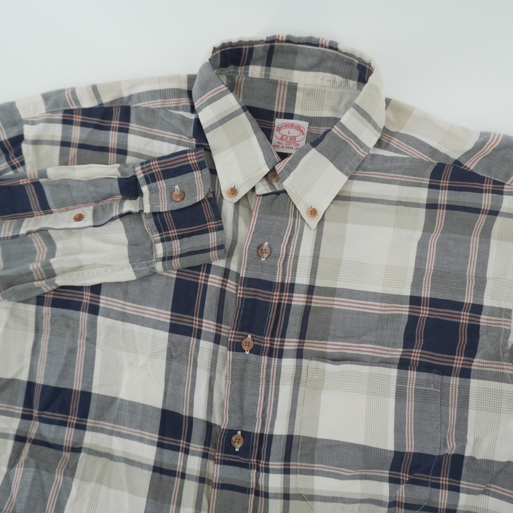 Brooks Brothers Button Down Shirt Mens Large Multicolor Plaid Cotton Long Sleeve